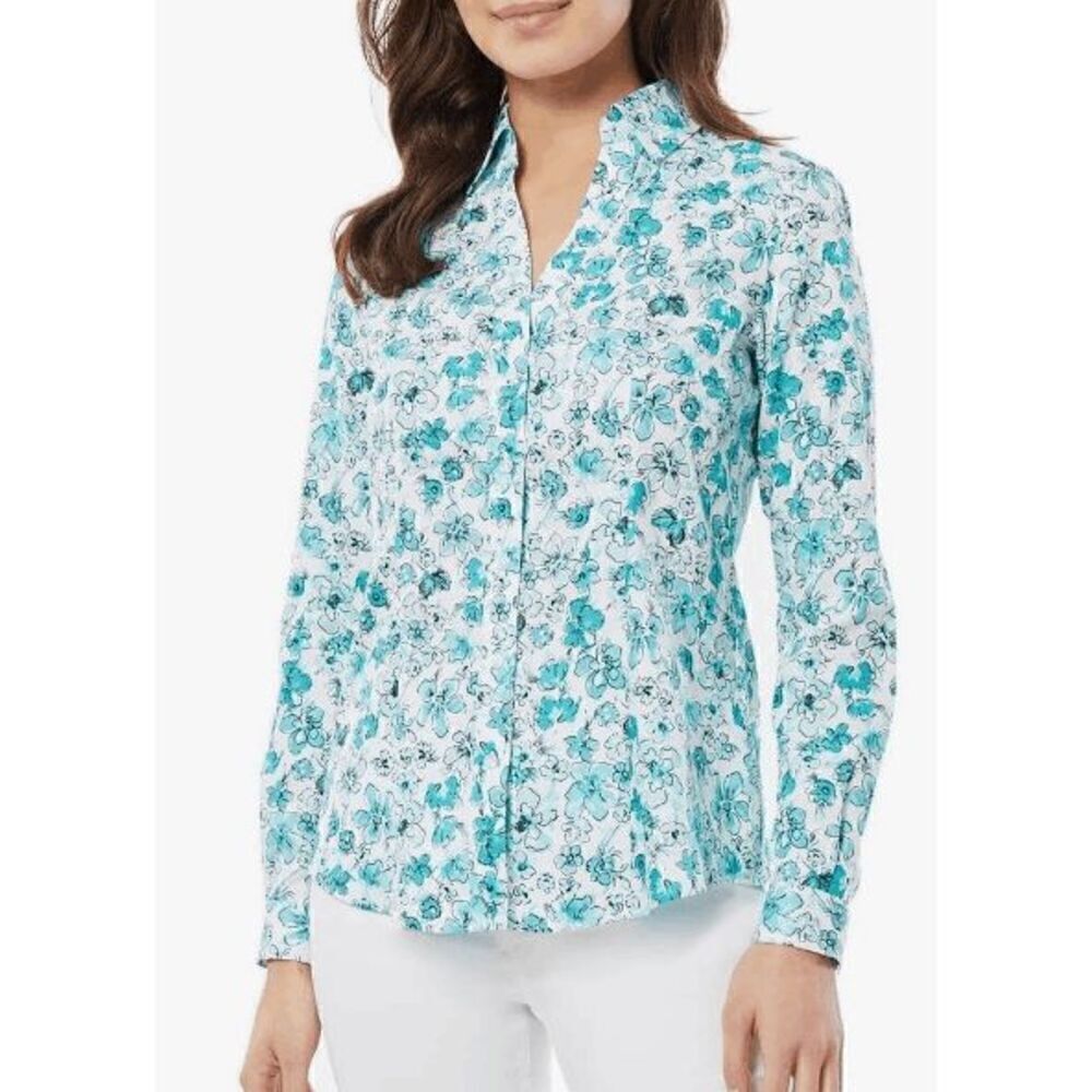 Jones New York Womens Collared 100% Cotton Button-Down Top S